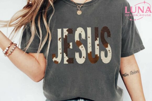 Brushstroke Cow Print Jesus PNG for T-Shirt Designs