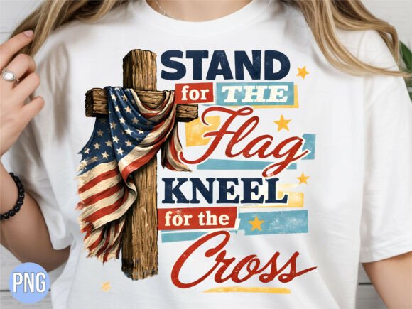 Christian Stand Flag Kneel Cross PNG for T-Shirt Designs