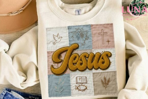 Jesus Patchwork Quilt Style PNG for T-Shirt Designs