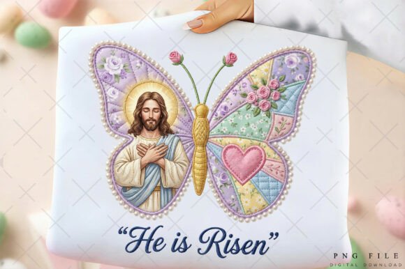 Patchwork Jesus Easter Butterfly PNG