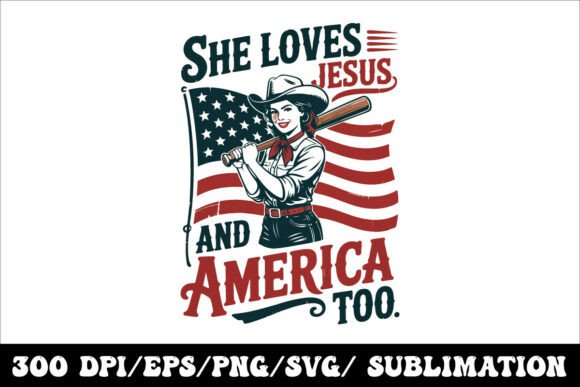 She Loves Jesus & America Cowgirl T-Shirt Designs