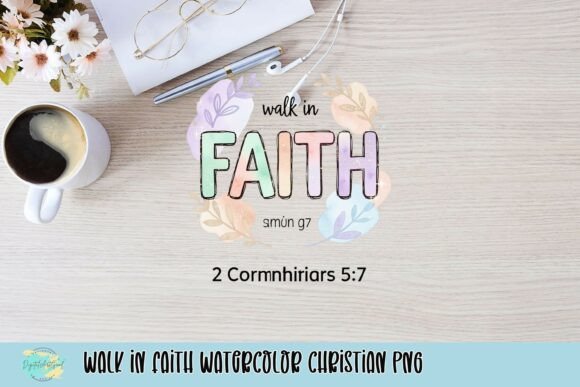 Walk in Faith Watercolor Christian PNG for T-Shirt Designs